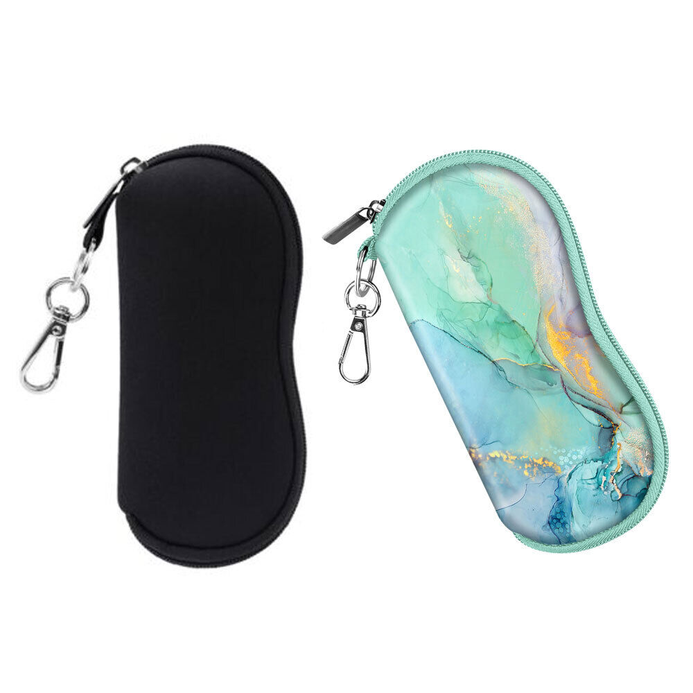 [2 Pack] Glasses Case with Carabiner Ultra Light Portable Neoprene Zipper Case