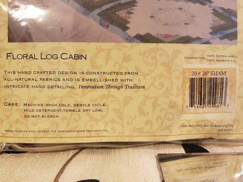 Nostalgia Home Fully Hand Crafted Floral Log Cabin Pillow Sham Set of 2 - Picture 3 of 5
