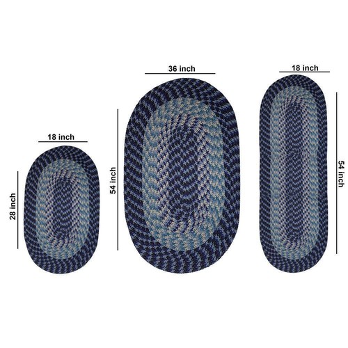 Juego de alfombras Better Trends (36" x 54": 18" x 54": 18" x 28") 3 piezas trenzadas azul marino - Imagen 4 de 4