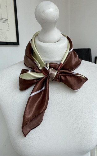 Ted Lapidus Ladies Vintage Scarf Floral Brown Ivory Square Shawl Neck Satin - Picture 5 of 11