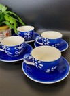 Set Of 4 Whittard of Chelsea Tea Clipper Blue Cup And Saucer White Flower