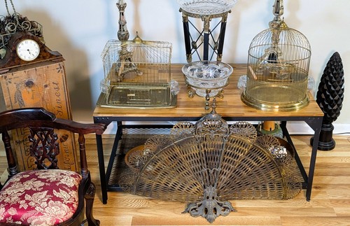 Antique Otto Lindemann & Co. (Ol&Co) Brass Bird Cage w/ Glass Feeders - Picture 6 of 20