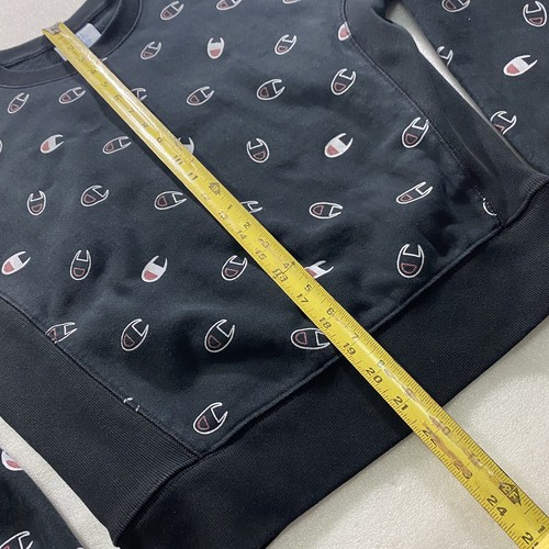 Sudadera Champion Para Hombre Talla Pequeña Logo Patrón Mezcla Algodón Negra Usada - Imagen 4 de 10