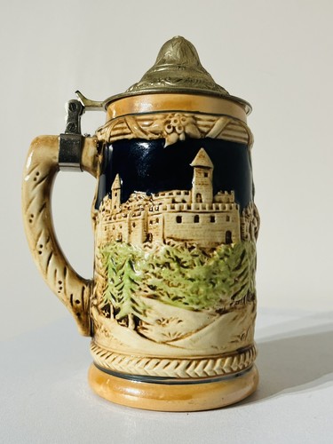 Vintage Ceramic German-Style Beer Stein 17cm Tall Made in Japan Pewter Lid - Picture 2 of 6