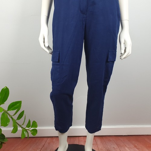 Sussan Size 8 Capri Cargo Pants Linen Blend Blue Women Pockets Ruched Belt Loops - Bild 3 von 15