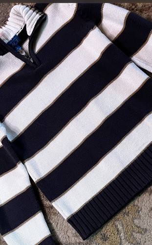 THE CHILDRENS PLACE  SZ 7-8 BOYS PULLOVER WHITE STRIPED SWEATER~1/4” ZIPPER - Picture 4 of 8