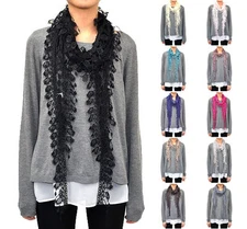 12 PCs Wholesale Women's Fishnet Fringe Lace Scarf Embroidery Tassel Polka Dot