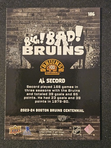 23-24 Upper Deck Bruins Centennial Al Secord 🚨🚨🚨 Big!Bad!Bruins - Picture 2 of 3