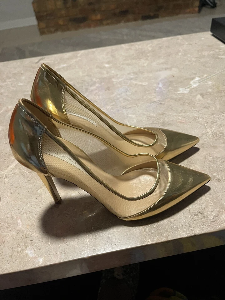 Tacones de aguja de malla dorada Diane Von Furstenberg 9,5 ¡Excelente estado! Foto 3 de 4
