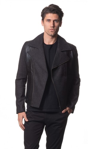 AUSTRALIA DESIGNER Men's Wool Biker Jacket with Leather Trim- Black or Grey - Picture 8 of 8