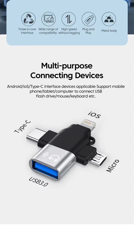 3 in 1 OTG Adapter USB3.0 to Micro USB/Type C/ Converter - Image 4 of 4