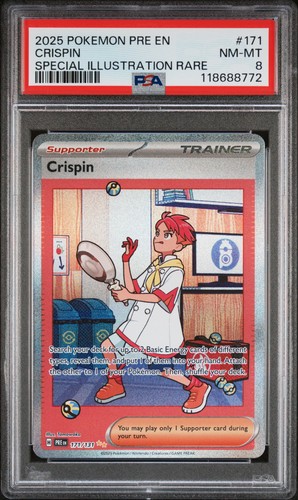 2025 POKEMON PRE EN-PRISMATIC EVOLUTIONS SPECIAL ILLUSTRATION RARE CRISPIN PSA 8