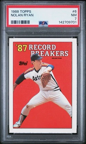 1988 Topps #6 Nolan Ryan PSA 7 NM; ‘87 Record Breakers; Houston Astros MLB