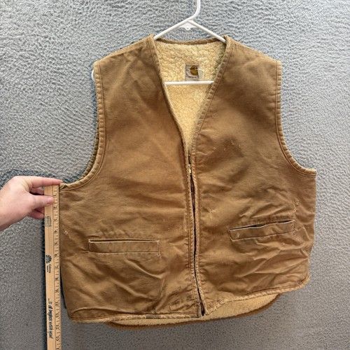 Vintage Carhartt Vest Mens XL Tan Canvas Sherpa Lined Workwear Barn Chore 90s - Picture 5 of 14