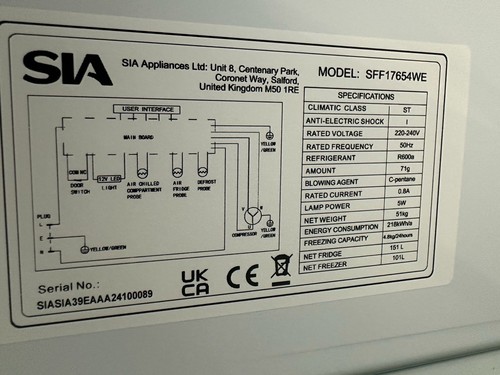 Sia 252L 50/50 Split Freestanding Fridge Freezer In White - SFF17654WE - EB57 - Picture 4 of 6