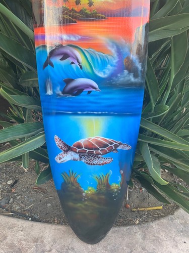 Set of 2- Ocean Sea Turtle Dolphin Airbrushed Mango Wood Decorative Surfboard P - Picture 5 of 7