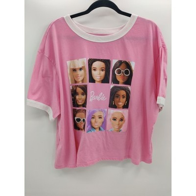 Barbie Pink Graphic Ringer T-Shirt Womens Plus Size 3X Mattel Doll Portraits