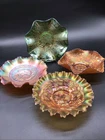 Lot Of 4 Vintage Iridescent Ruffled Carnival Glass Bowls