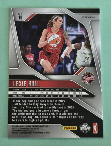 2024 Panini Prizm WNBA LEXIE HULL Silver Prizm #16 Indiana Fever - Picture 2 of 2