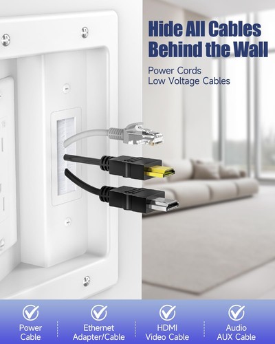 In Wall Cable Management Kit For Tv Recessed Outlet Wall Plate Cable Pass Thru - Afbeelding 3 van 10
