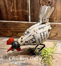 NEW PRIMITIVE CHICKEN PECKING RECYCLED METAL  11.5"T x 11"W x 5"D AGED FARMHOUSE