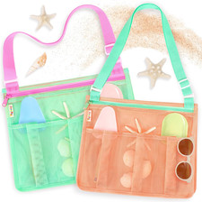 Beach Toys Kids Mesh Beach Bags with Zipper, Seashell Collecting Crossbody Sand