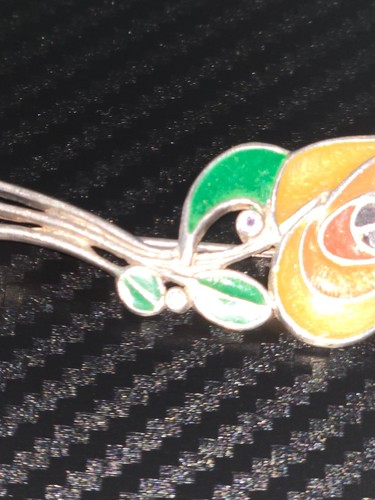 Silber und Emaille Blume Jugendstil Stil Brosche - massiv Silber gepunzt 925 - Bild 17 von 18
