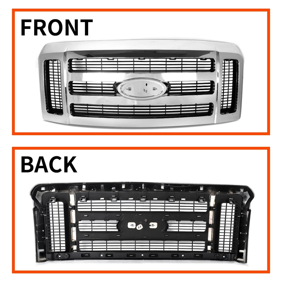 Chrome Bumper Grille Fit For 2008-2010 Ford F250 F320 F350 F450 F550 Super Duty - Imagem 2 de 4