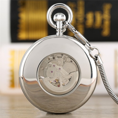 Retro Skeleton Automatic Mechanical Pocket Watch for Men Pendant Chain Timepiece - Picture 2 of 6