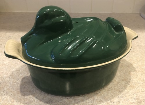 Le Creuset #20 Green Duck Cast Iron Enamel Dutch Oven "Terrine Canard" 1990's - Picture 3 of 14