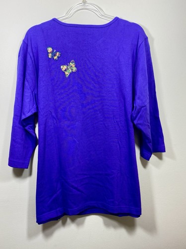 Quacker Factory Size 1X Purple With Colorful Beaded Butterflies Floral Top NEW - Picture 7 of 12