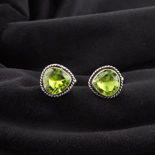 Peridot Gemstone 925 Sterling Silver Jewelry Handmade Cufflinks 0.62" For Gift - Picture 4 of 6