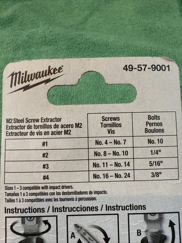 NEW Milwaukee Tool 49-57-9001 M2 Hard Screw Extractor 4Pc Set - Picture 8 of 10