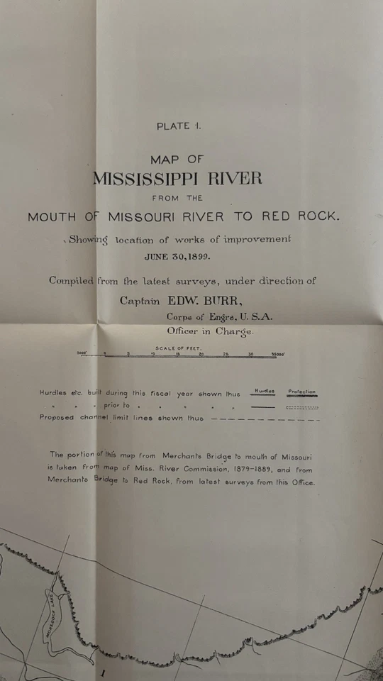 Mapa del río Mississippi 1899, St. Louis a Red Rock. Histórico! Foto 2 de 4