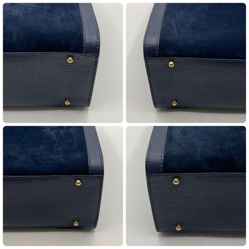 Gucci Vintage Bamboo Tote Navy Suede Handbag Durable Used - Picture 9 of 10