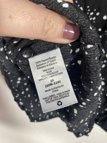 Top blusa Terra & Sky taglia 2X nero stampa splatter smocking contadino capriccioso - Foto 9 di 11