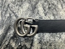 Auth Gucci GG Marmont Wide Belt Black Polladium toned 397660 AP00N size 85/34