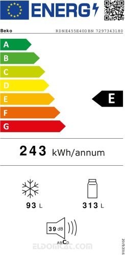 BEKO RDNE455E40DBN BEKO FRIGO DOPPIA PORTA NO FROST 455LT E 70CM BEIGE RDNE455E4 - Bild 5 von 5