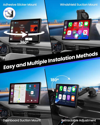 Wireless Carplay Screen - 9'' Portable Car Stereo with 4K Dash Cam, 1080P Backup - Picture 6 of 12