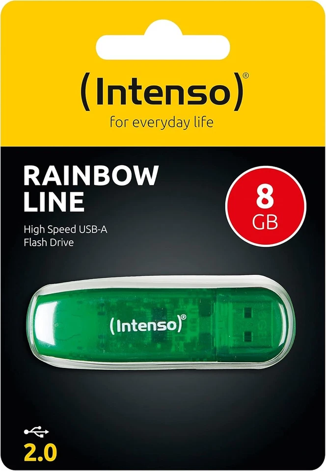Intenso 3502460 8GB Rainbow USB 2.0 Flash Drive - Transparent Green 8GB Green - Image 4 of 4