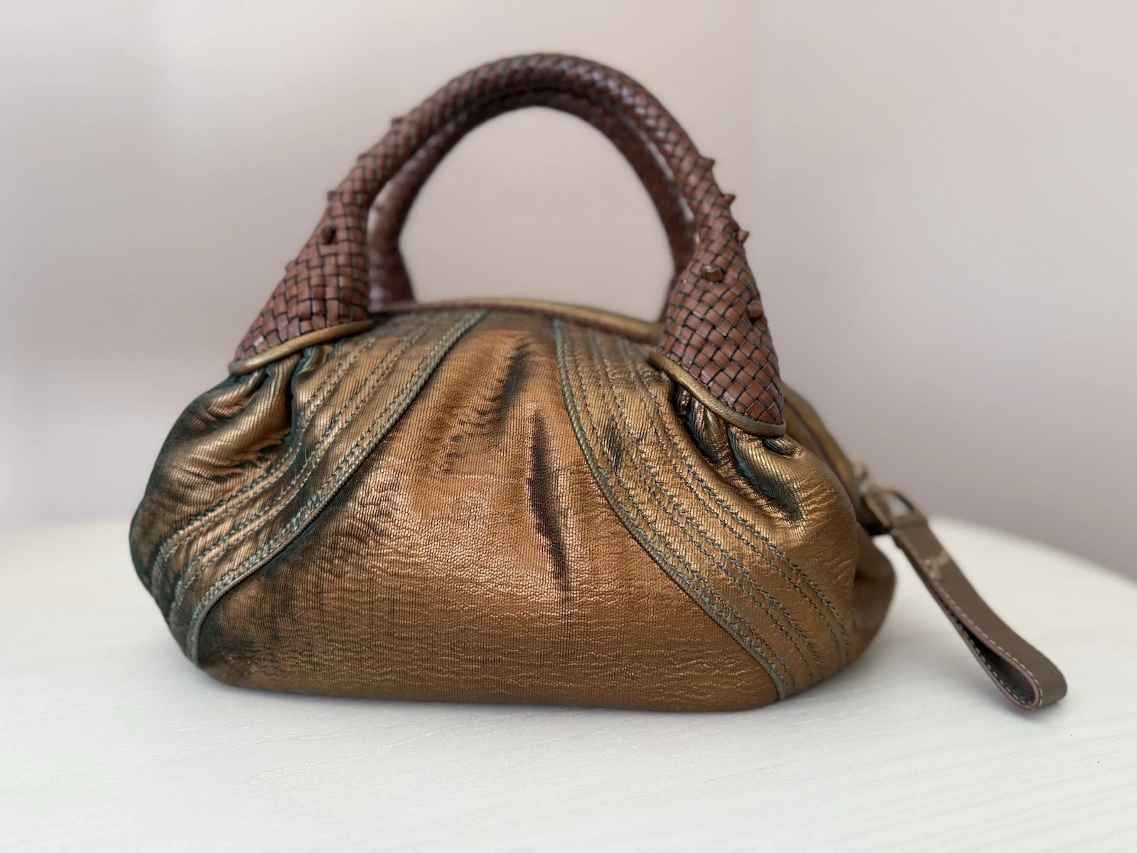 Fendi — FENDI Hologram Fortuny Baby Spy bag Copper Turquoise gold Handbag Must See!