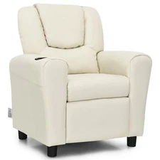 Honeyjoy Recliner Chair Kids Arm Sofa PU Leather With Footrest Beige