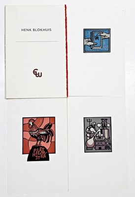 Exlibris Bookplate Ex-Libris by Henk Blokhuis   Veertien Original Lino s. 1993