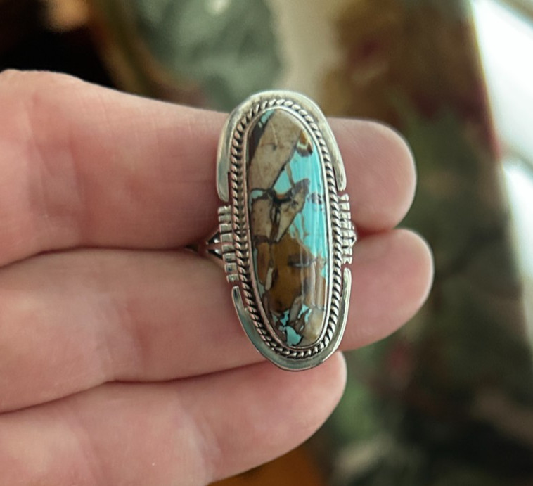 Native American Boulder Turquoise Ring, signed si… - image 2