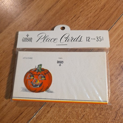12 Vintage Halloween Jack-O-Lantern Pumpkin Gibson Place Setting Card NOS - Picture 1 of 4