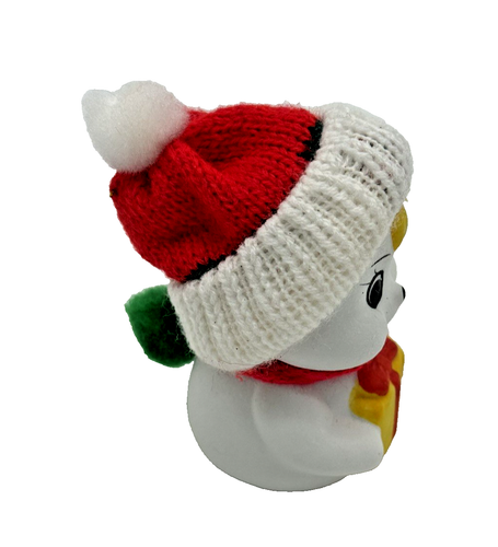 Snow Bells Handcrafted Bisque Porcelain Snowman Ornament Bell Knitted Hat Scarf - Picture 3 of 7
