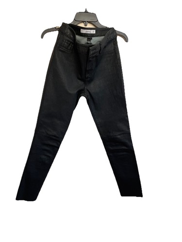 Mango Genuine Leather Pants Size 4 With Tapered Leg, Raw Edge Hem - Picture 13 of 14