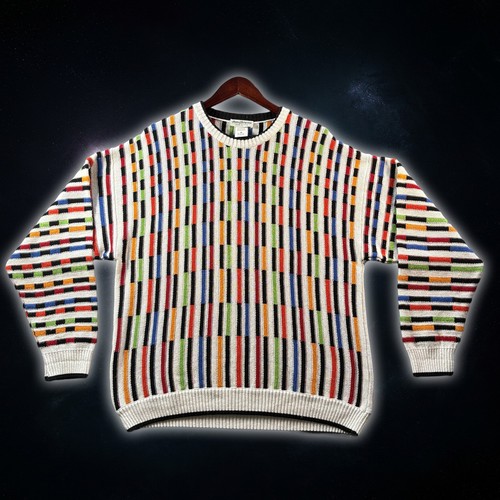 Vintage Norm Thompson Bright Rainbow Coogi Style 3D Sweater Size Men's Medium - Picture 1 of 8