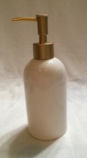 Ceramic Soap Dispenser Cylindrical Hotel Quality White With Gold Pump. CV