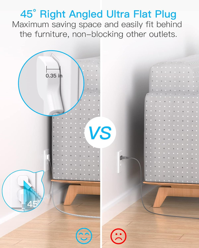 Tira de alimentación de enchufe plano, cable de extensión ultraplano de 6 pies - 3 tomas 4 puertos USB (2  - Imagen 3 de 12